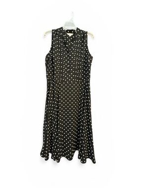 Nanette Lepore Polka Dot Pleated Midi Dress Black White 14
